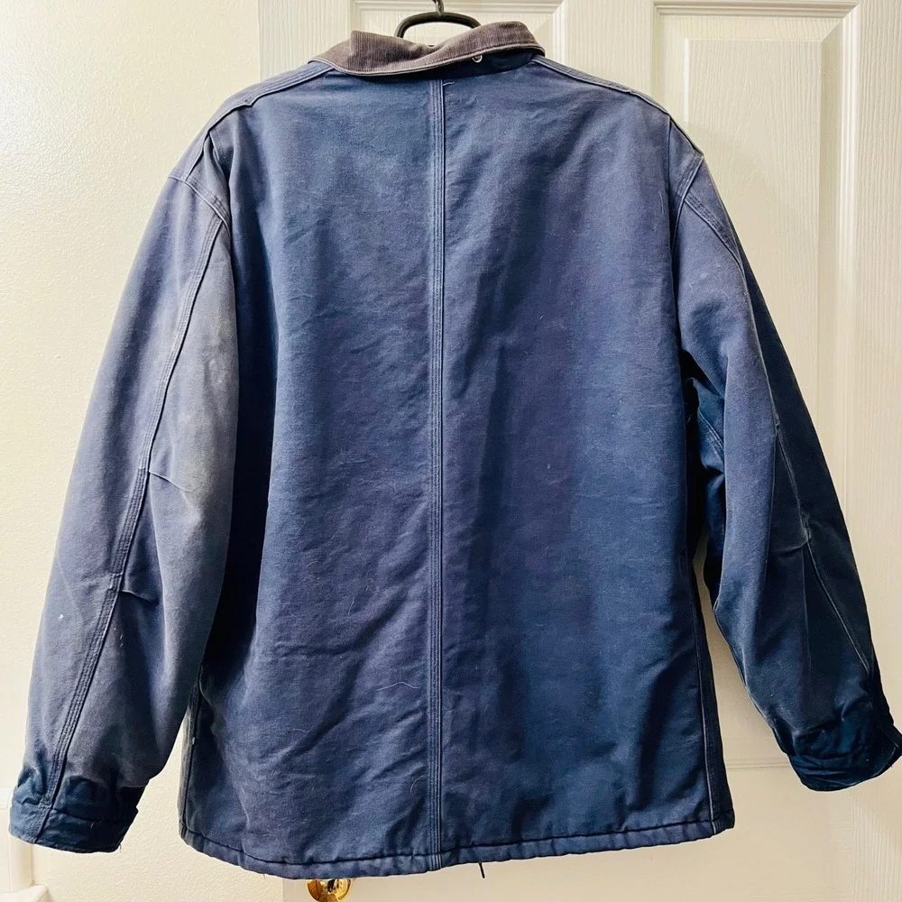 Carhartt Mens Blue Work‎ Chore Coat Quilted Lined Jacket SBC Logo